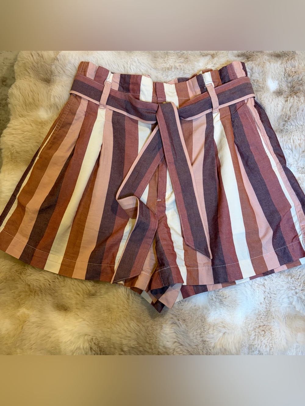 Madewell striped shorts size 4 tie belt high waist paper bag style